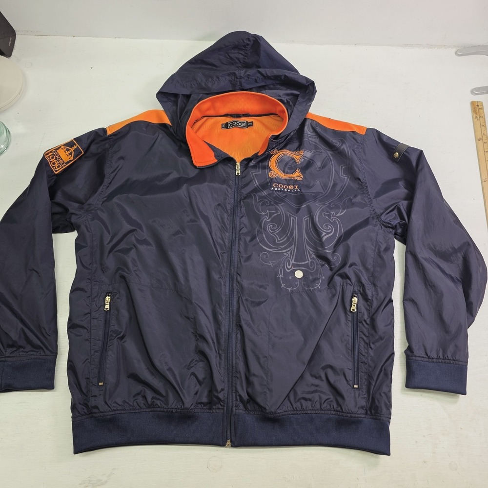 Coogi Australia‎ Navy Blue Jacket Windbreaker Men's Sz 3XL Logo Zip Up Hooded